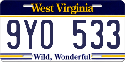 WV license plate 9YO533