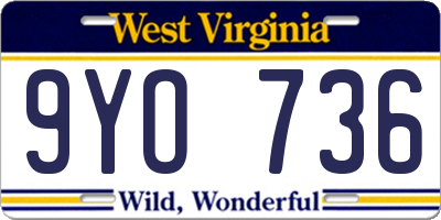 WV license plate 9YO736