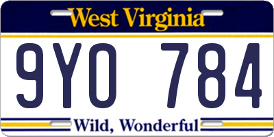 WV license plate 9YO784