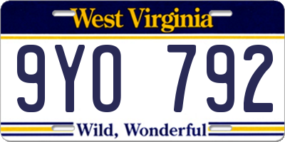 WV license plate 9YO792
