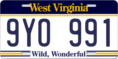 WV license plate 9YO991