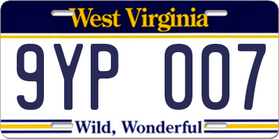 WV license plate 9YP007