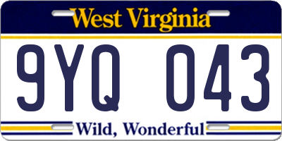 WV license plate 9YQ043