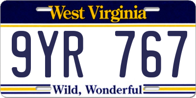 WV license plate 9YR767