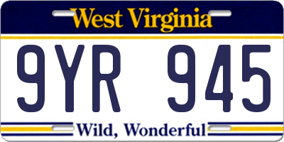 WV license plate 9YR945