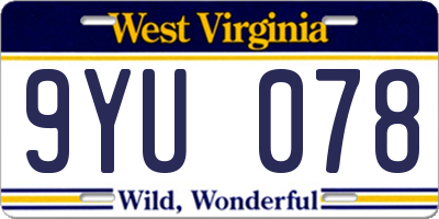 WV license plate 9YU078