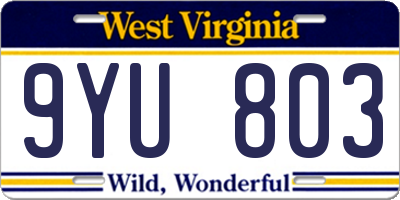 WV license plate 9YU803