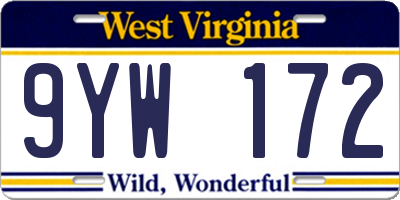 WV license plate 9YW172