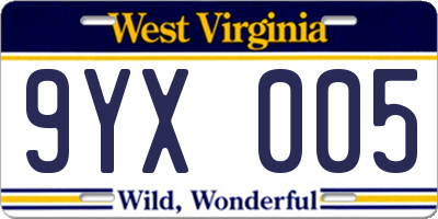 WV license plate 9YX005