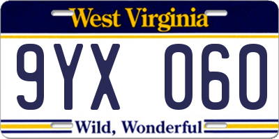 WV license plate 9YX060