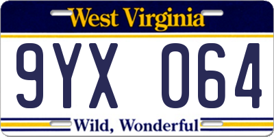 WV license plate 9YX064