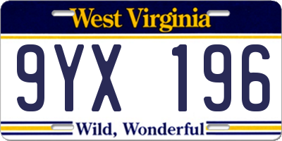 WV license plate 9YX196
