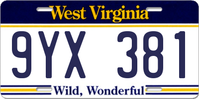 WV license plate 9YX381