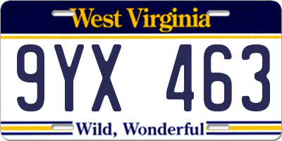WV license plate 9YX463