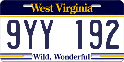 WV license plate 9YY192