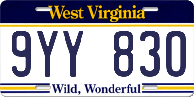 WV license plate 9YY830