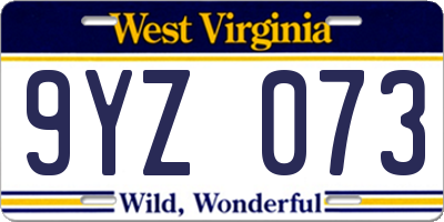 WV license plate 9YZ073