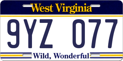 WV license plate 9YZ077