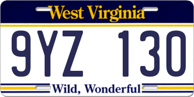 WV license plate 9YZ130