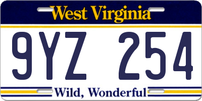 WV license plate 9YZ254