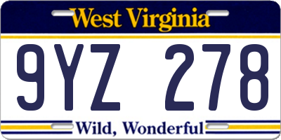 WV license plate 9YZ278