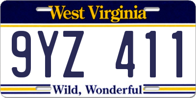 WV license plate 9YZ411