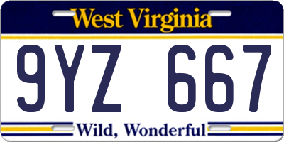 WV license plate 9YZ667