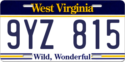 WV license plate 9YZ815