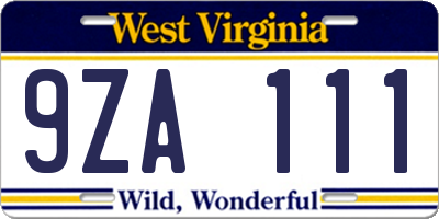 WV license plate 9ZA111