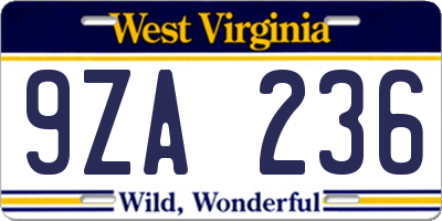 WV license plate 9ZA236