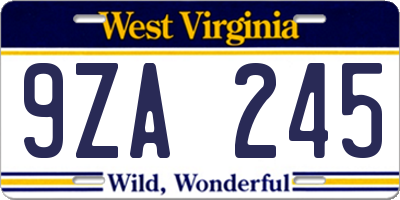 WV license plate 9ZA245