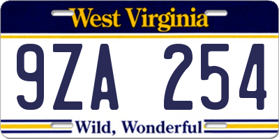 WV license plate 9ZA254