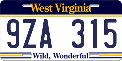 WV license plate 9ZA315