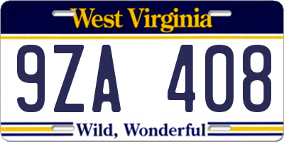WV license plate 9ZA408