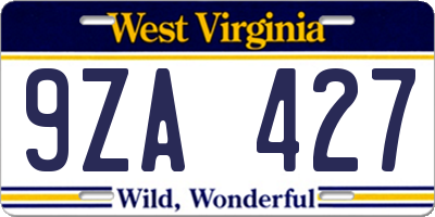 WV license plate 9ZA427