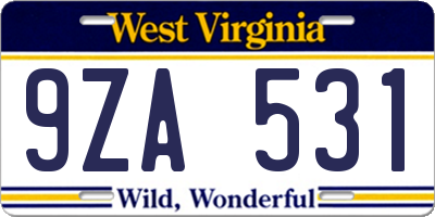 WV license plate 9ZA531