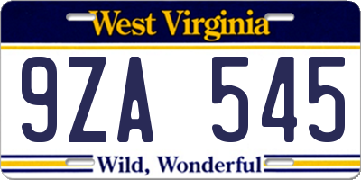 WV license plate 9ZA545