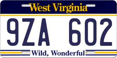 WV license plate 9ZA602