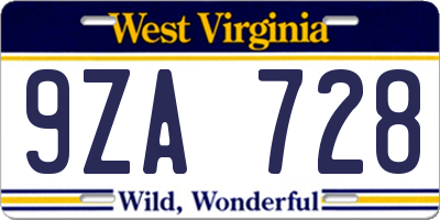 WV license plate 9ZA728