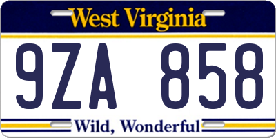 WV license plate 9ZA858