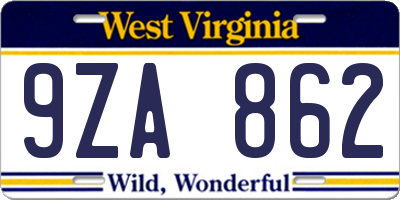 WV license plate 9ZA862