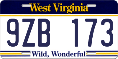 WV license plate 9ZB173