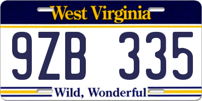 WV license plate 9ZB335