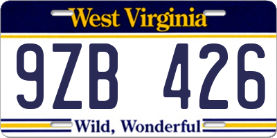 WV license plate 9ZB426