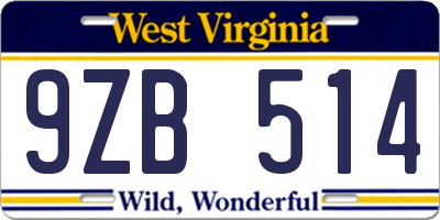 WV license plate 9ZB514