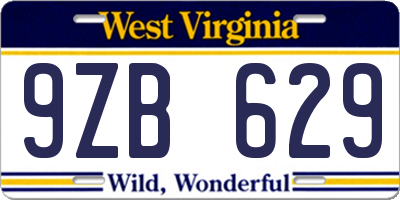 WV license plate 9ZB629