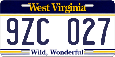 WV license plate 9ZC027