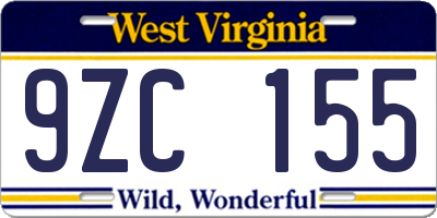 WV license plate 9ZC155