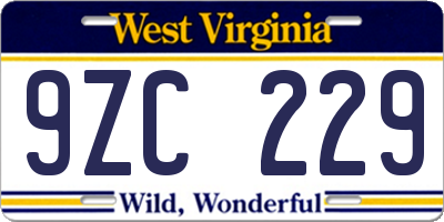 WV license plate 9ZC229