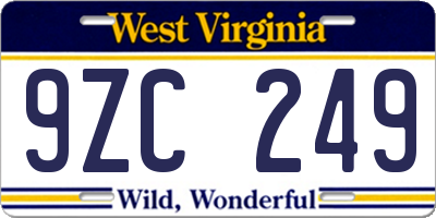 WV license plate 9ZC249